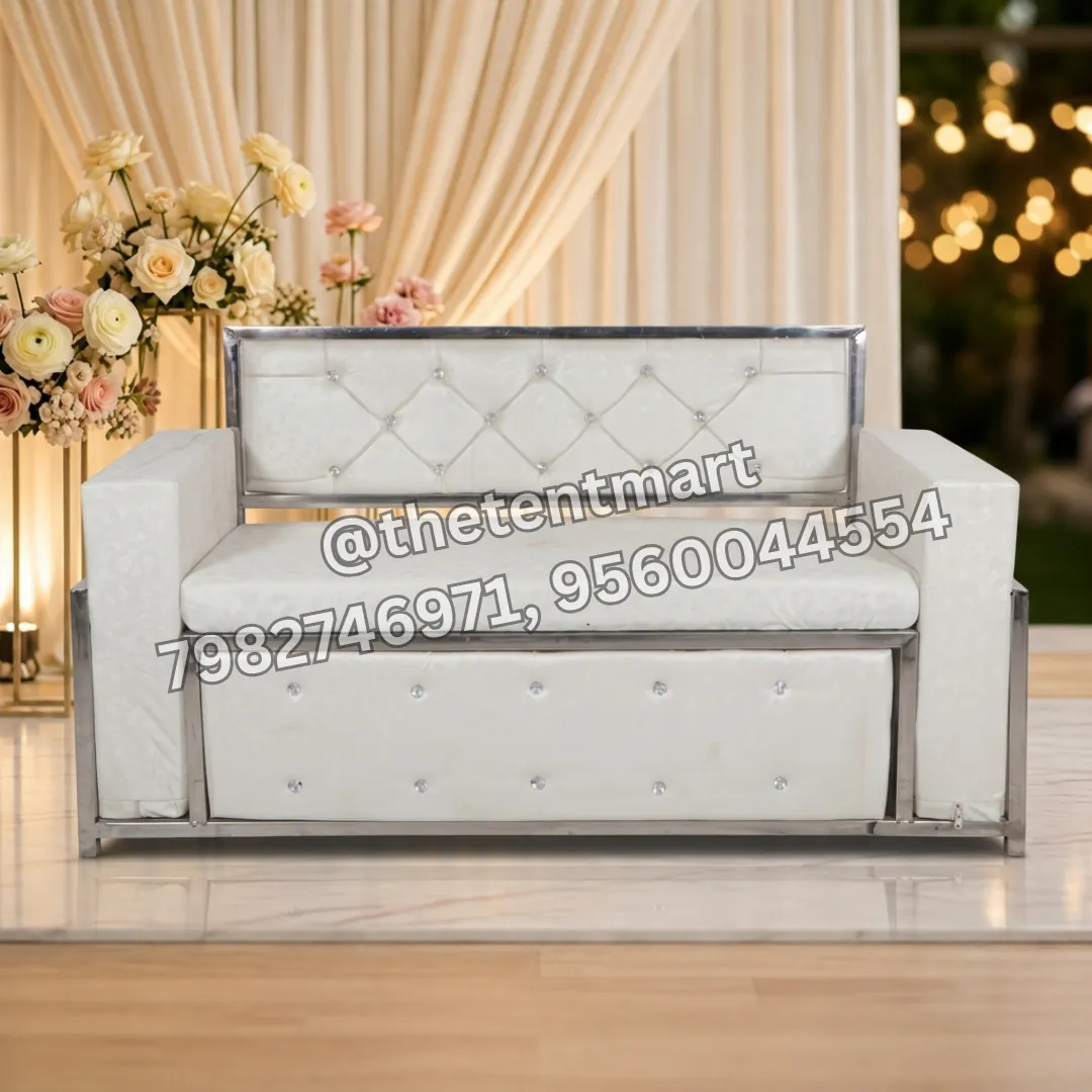 Foldable White Cushion Sofa with Stainless Steel Frame, product code KS-018