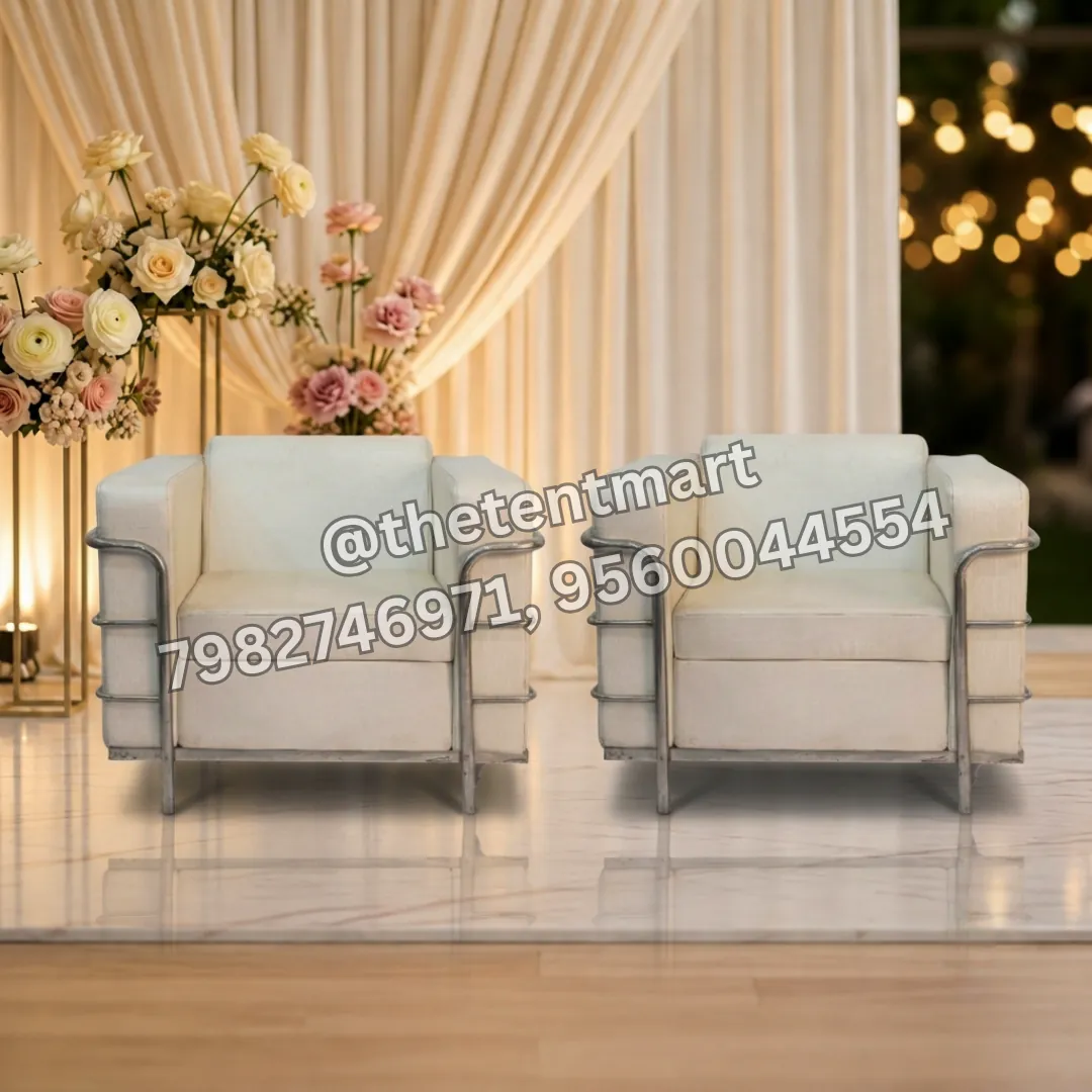 Leather Upholstery White Armchair with Stainless Steel Frame, product code KS-172