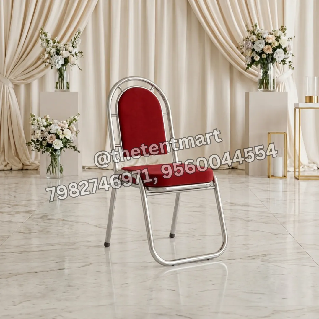 Stainless Steel Red Cushion Banquet Chair with Sun-Ray Back, product code BC-002