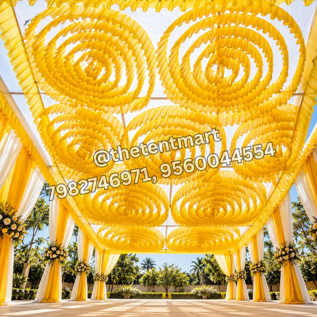 Bright White and Yellow Tent Ceiling for Haldi Event, product code CL-123