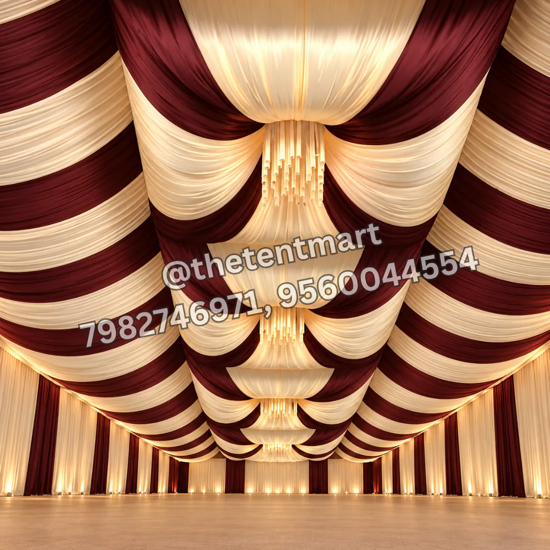 Grand Maroon and White Shamiana Ceiling for Tents, product code CL-81A