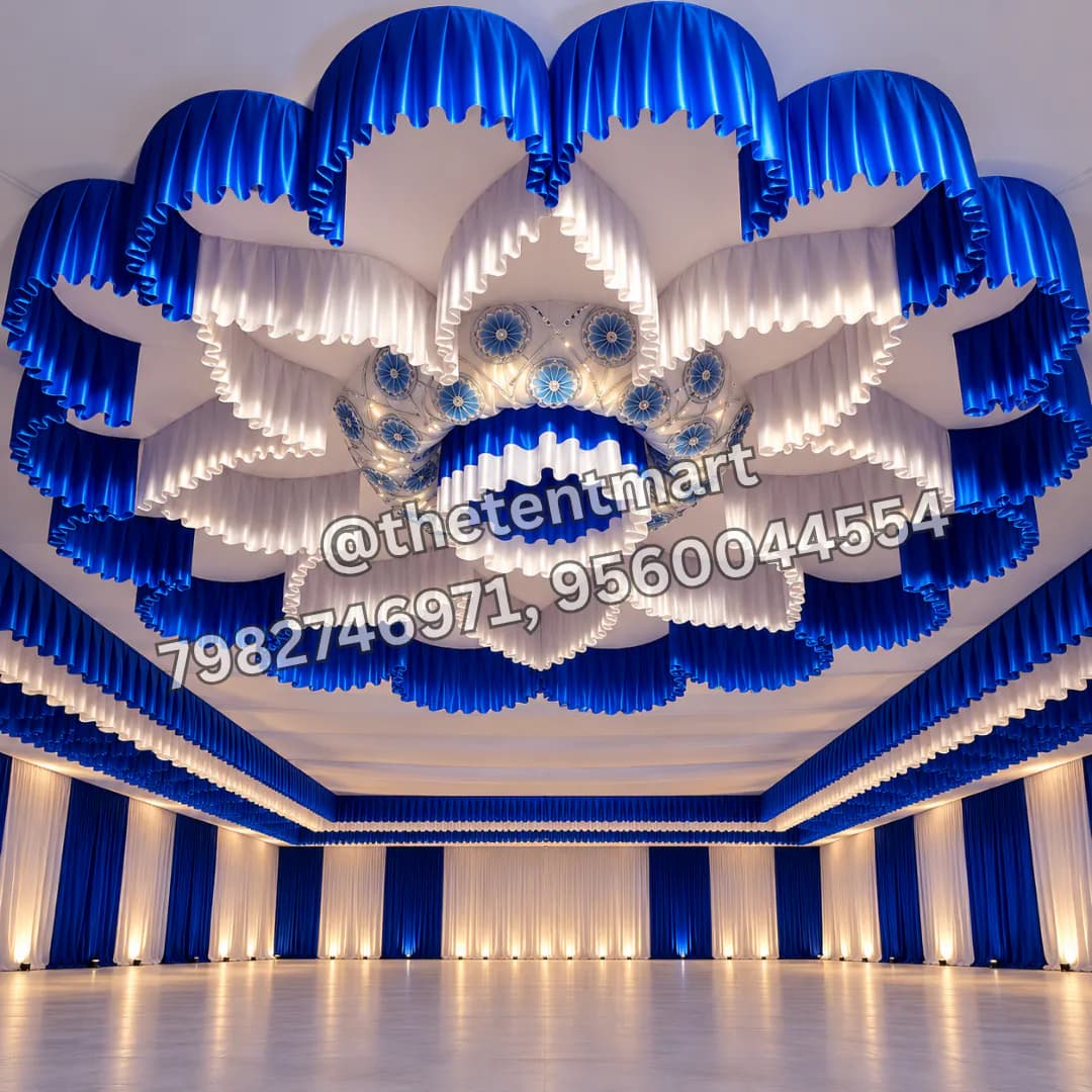 Grand Blue and White Shamiana Tent Ceiling for Events, product code CL-90