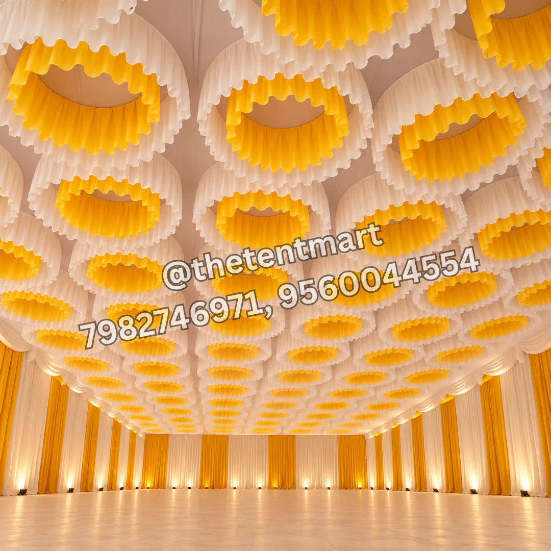 Vibrant White and Yellow Shamiana Ceiling for Tent, product code CL-92