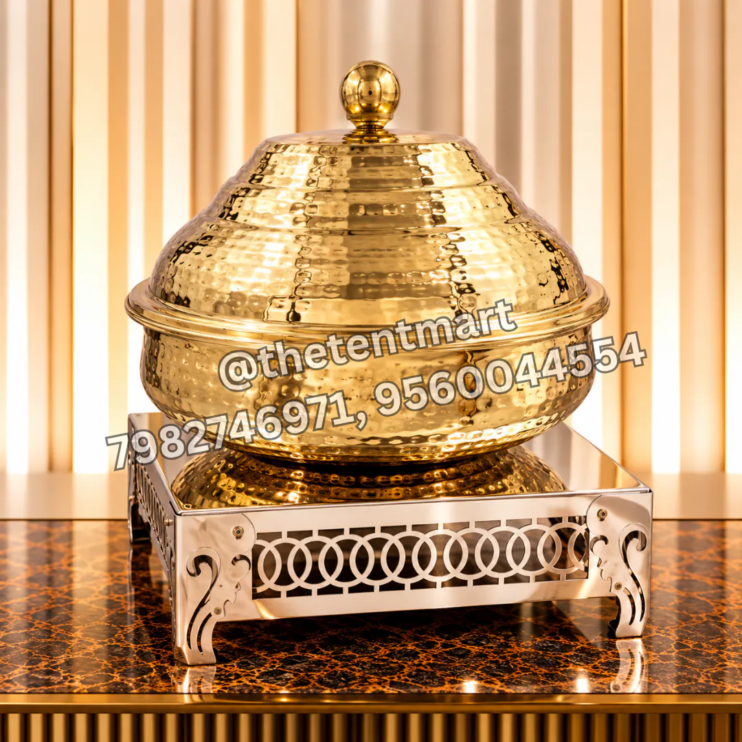 Golden Serving Dish with Silver Square Laser-Cut Base, product code SD-661