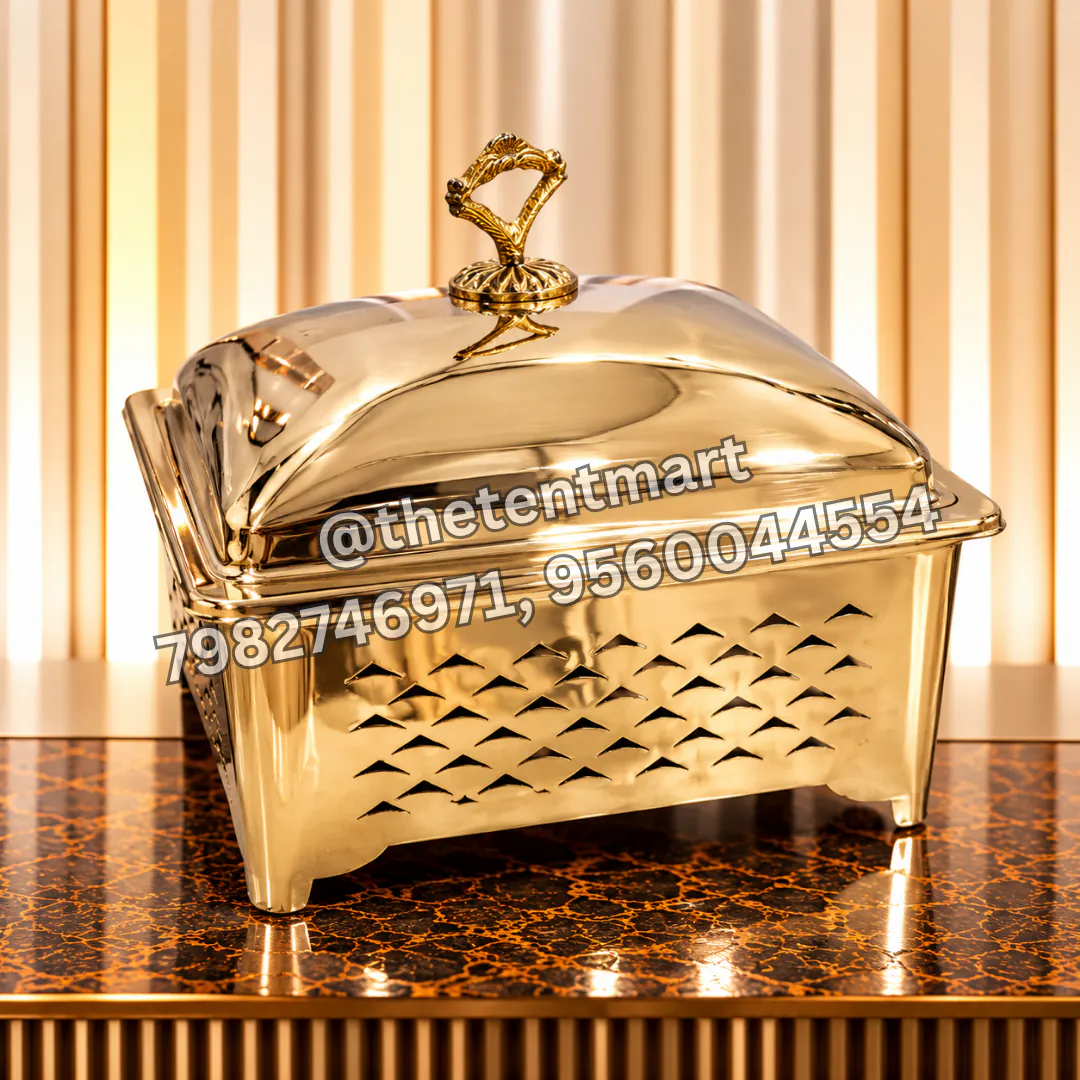 Square-Shaped Stainless Steel with Gold PVD Chafing Dish for Catering and Restaurants, product code SD-666