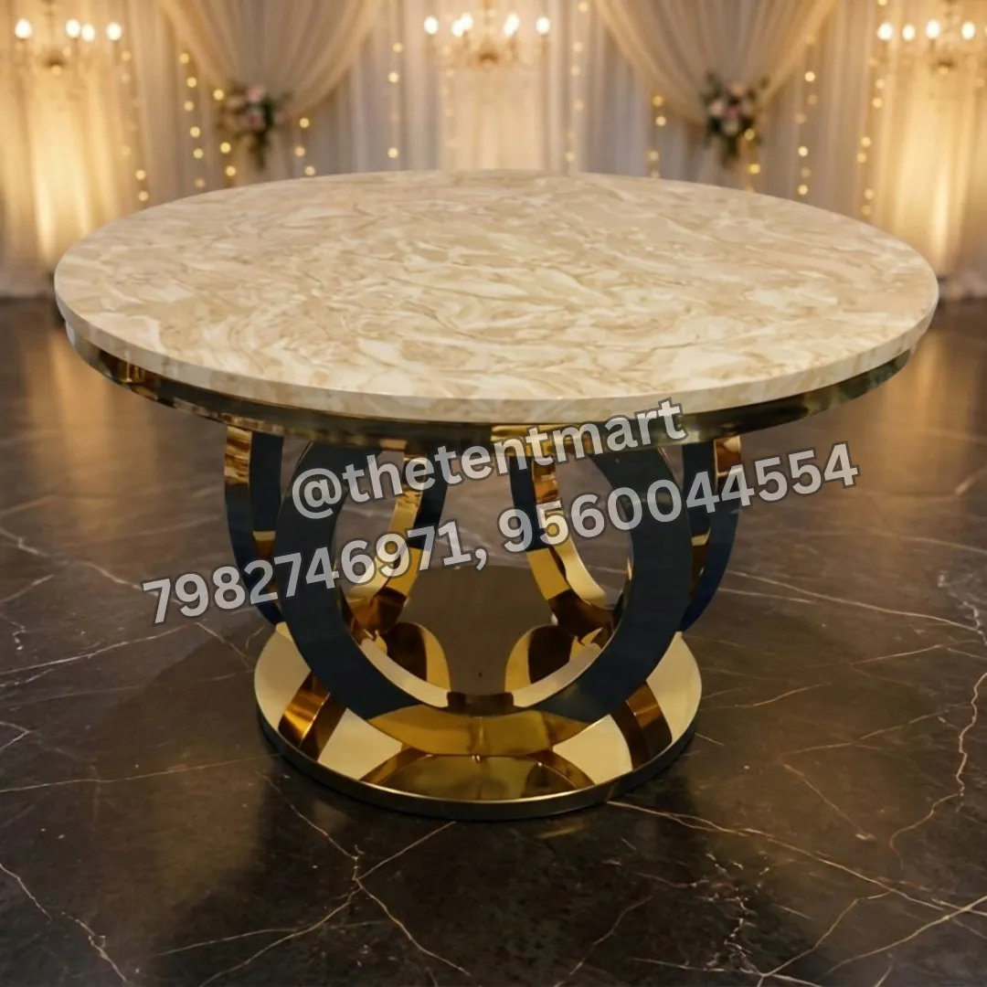 Gold-Plated Frame Round Italian Marble Imported Table, product code ICH-79