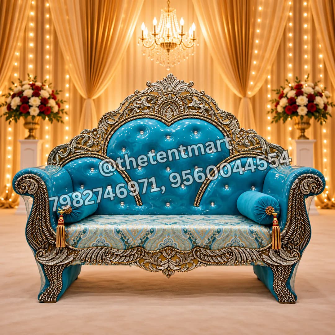 Antique Look Designer Blue-Coloured Fresh Foam Jaimala Sofa, product code CSV-027