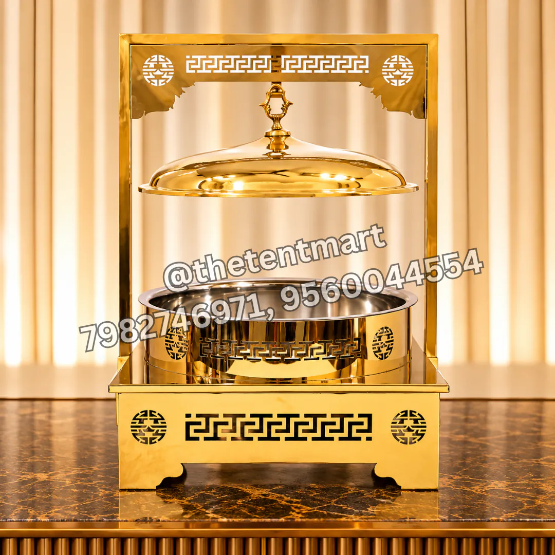 Laser-Cut Design Round Golden PVD Serving Dish with Hanger, product code SD-611