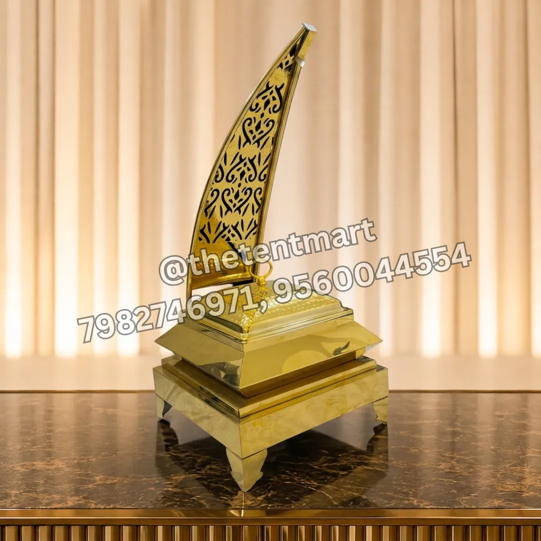 Square-Platform Golden PVD Serving Dish with Fin-Shaped Hanger, product code SD-679