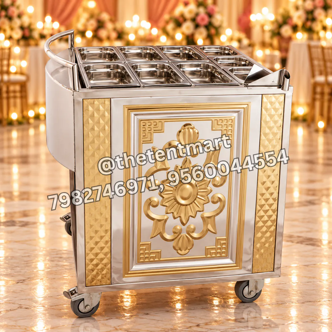 8-Pot Silver and Golden Flower Design Snack Trolley, product code CA-427