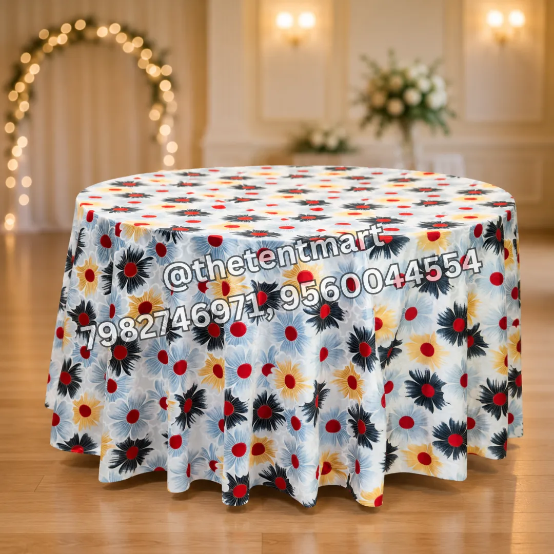 White Base Flower Design Table Cover, product code RTF-122