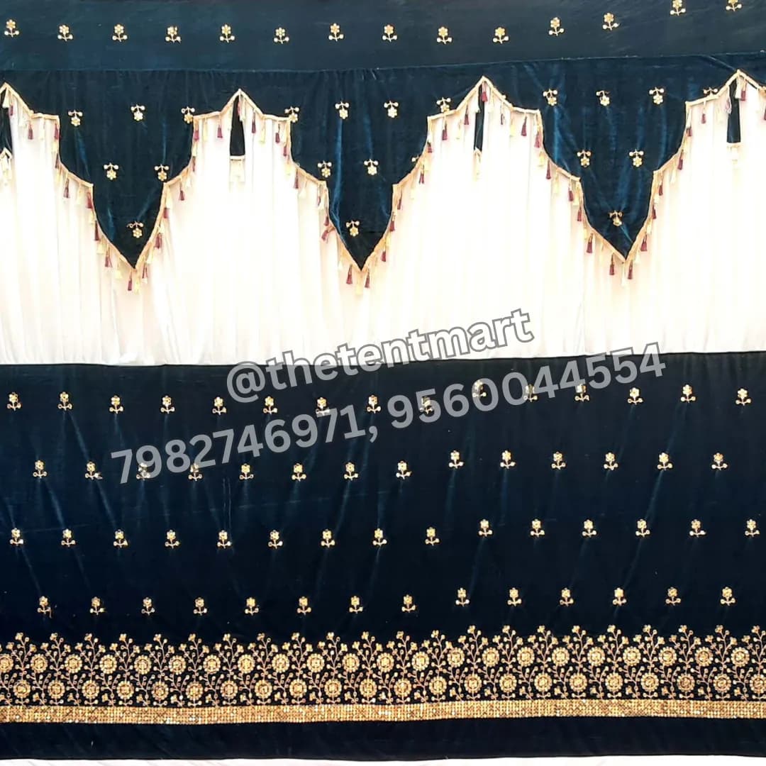 Traditional Design Blue and White Velvet Curtain, product code CT-312