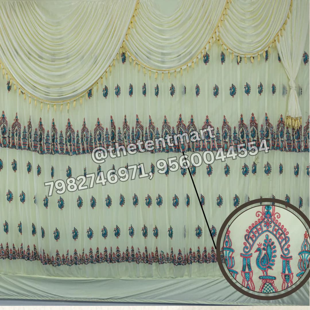 White Galaxy Curtain with Custom Draping and Block Printing, product code CT-390