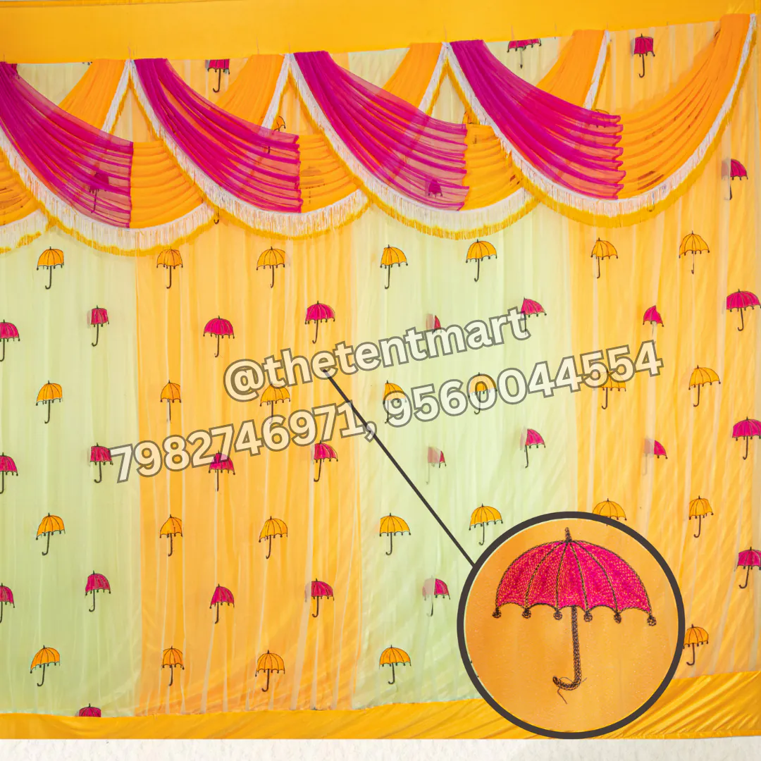 Galaxy Curtain with Custom Top Draping and Umbrella Block Printing, product code CT-417