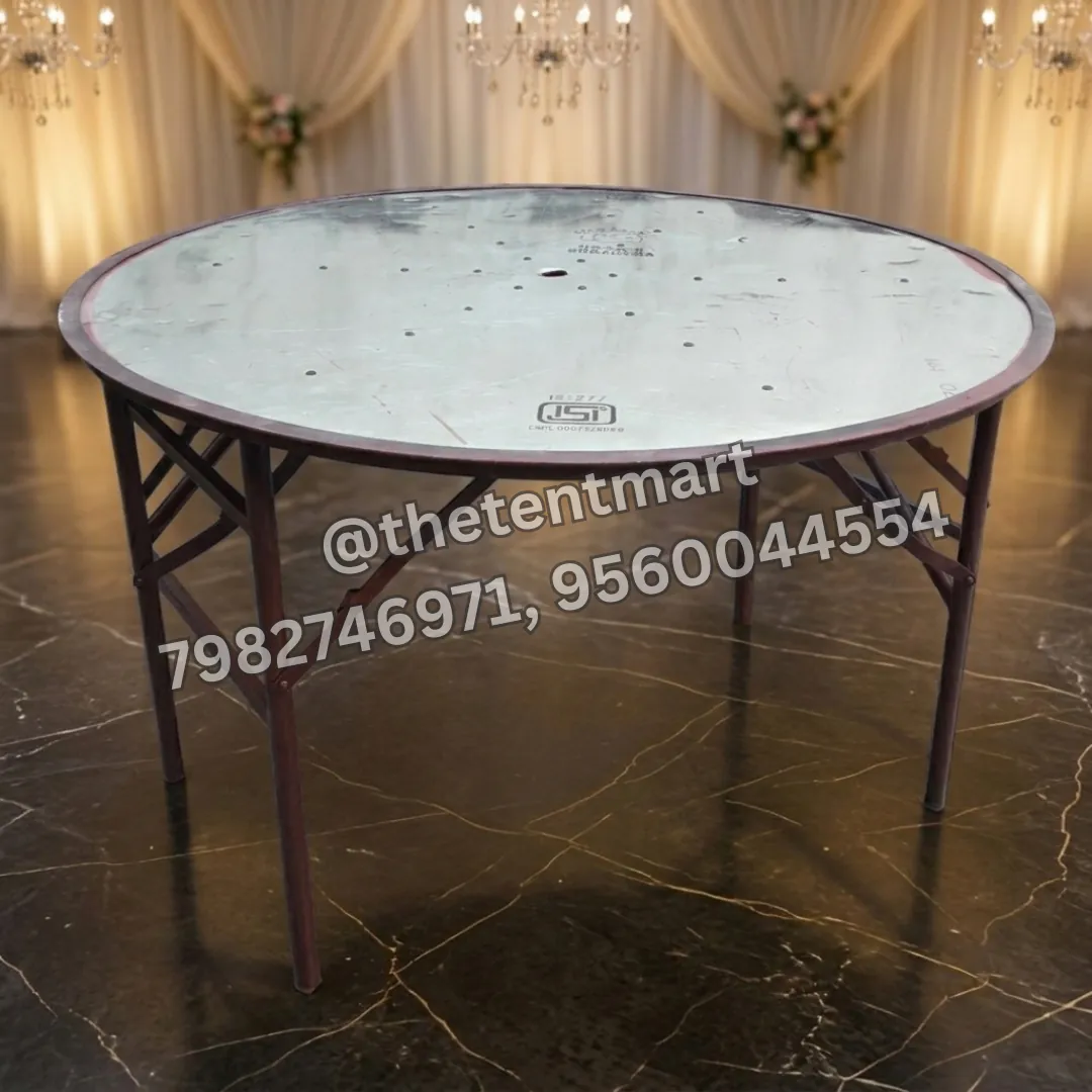MS Steel Round Catering Tent Table with Stainless Steel Top, product code FTB-110