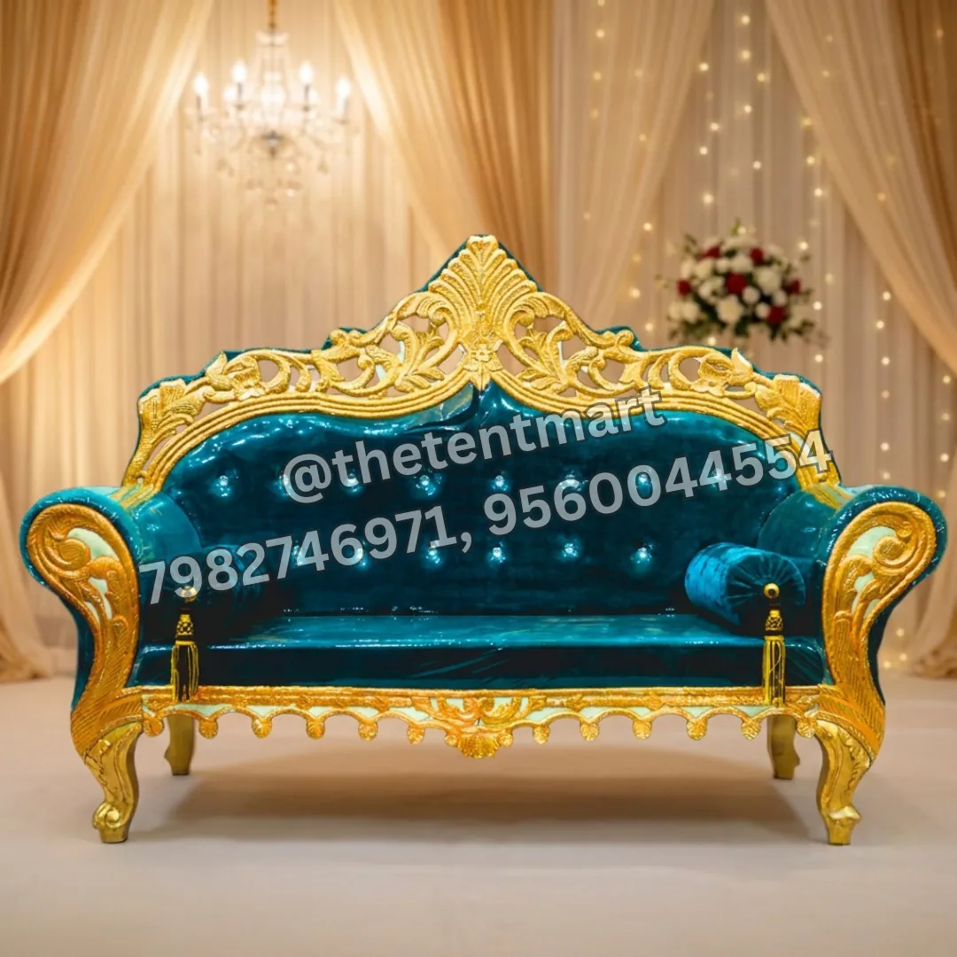 Beautiful Blue and Golden Jaimala Sofa for Stage, product code BMW-007