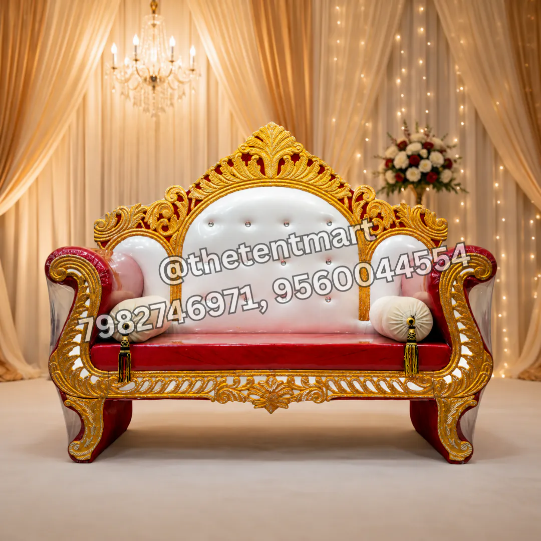 Beautiful Cushion Back Red White and Golden Jaimala Sofa, product code BMW-015