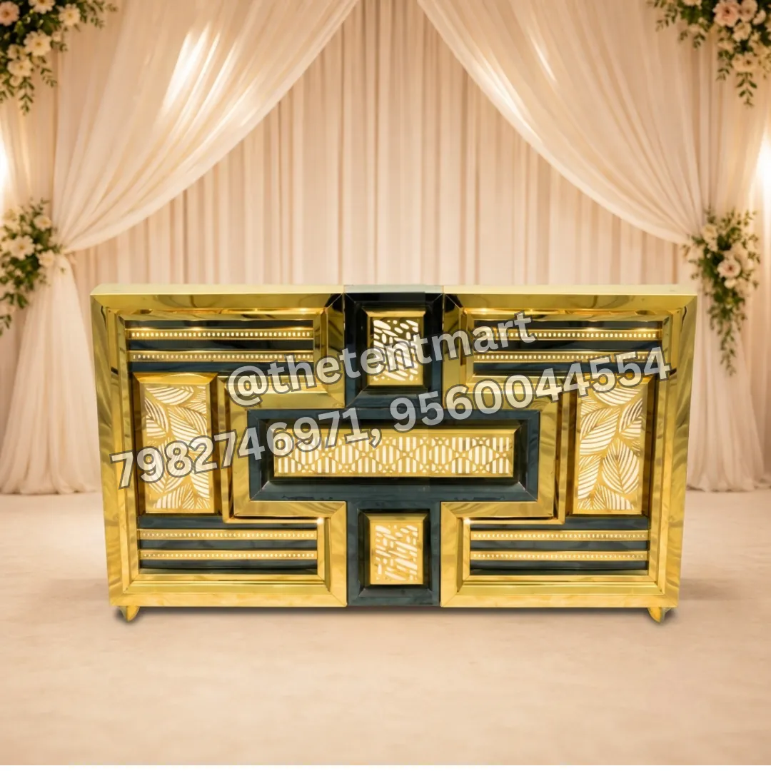 Geometric Pattern Stainless Steel Golden Catering Counter, product code CA-603