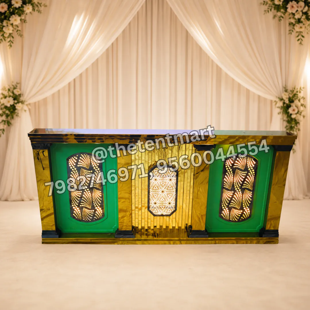 Multicoloured Stainless Steel Catering Counter with Golden Frame, product code CA-610