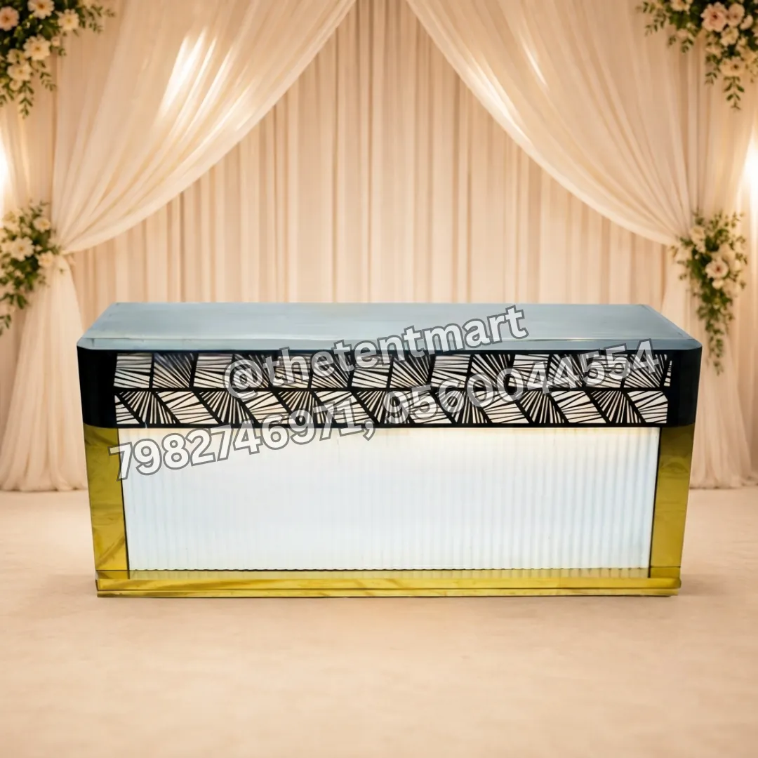 White Panelled Catering Counter with Golden Frame, product code CA-614