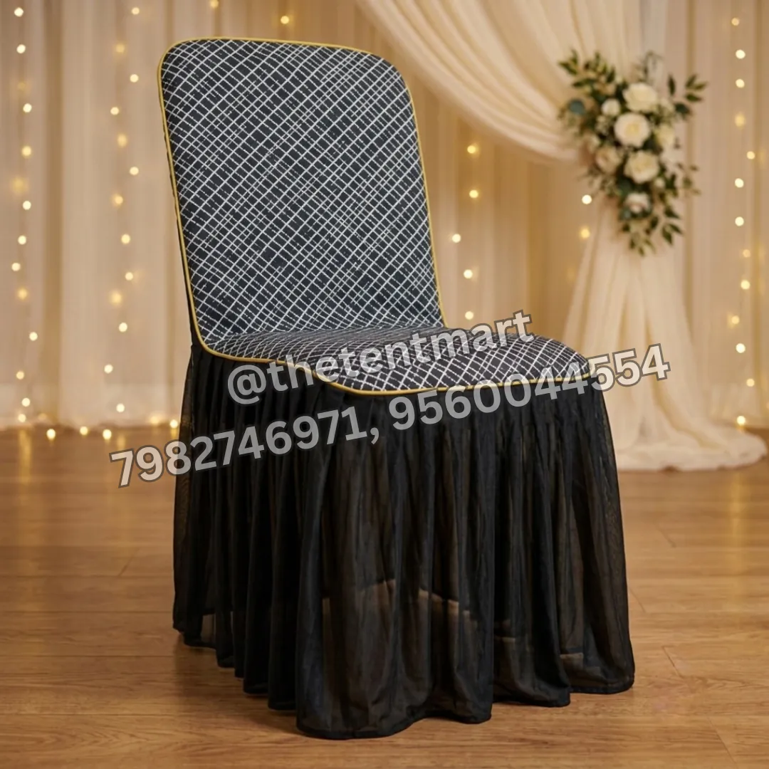 Designer Chair Cover with White Knitted Top and Black Flared Bottom, product code CCC-91