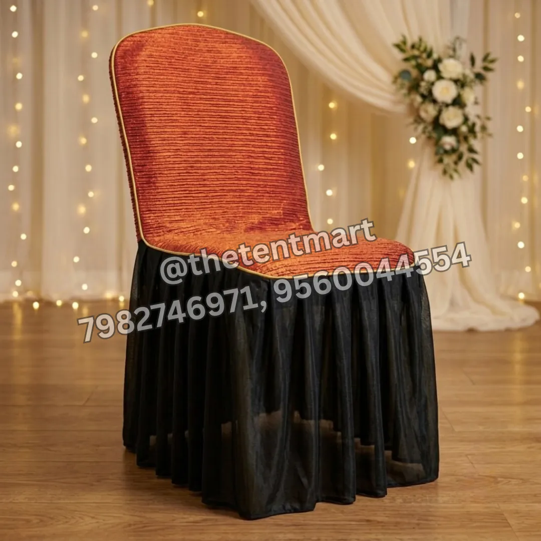 Designer Chair Cover with Red Knitted Top and Black Flared Bottom, product code CCC-94