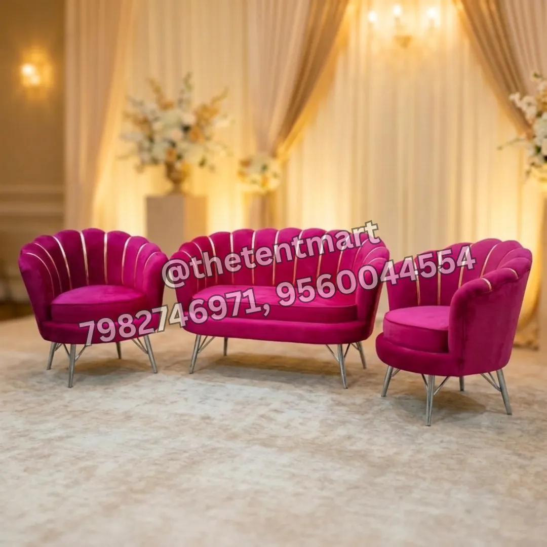 Set of 3 Rose Gold Cushion Sofa and Chairs 4-Seater, product code KS-104B
