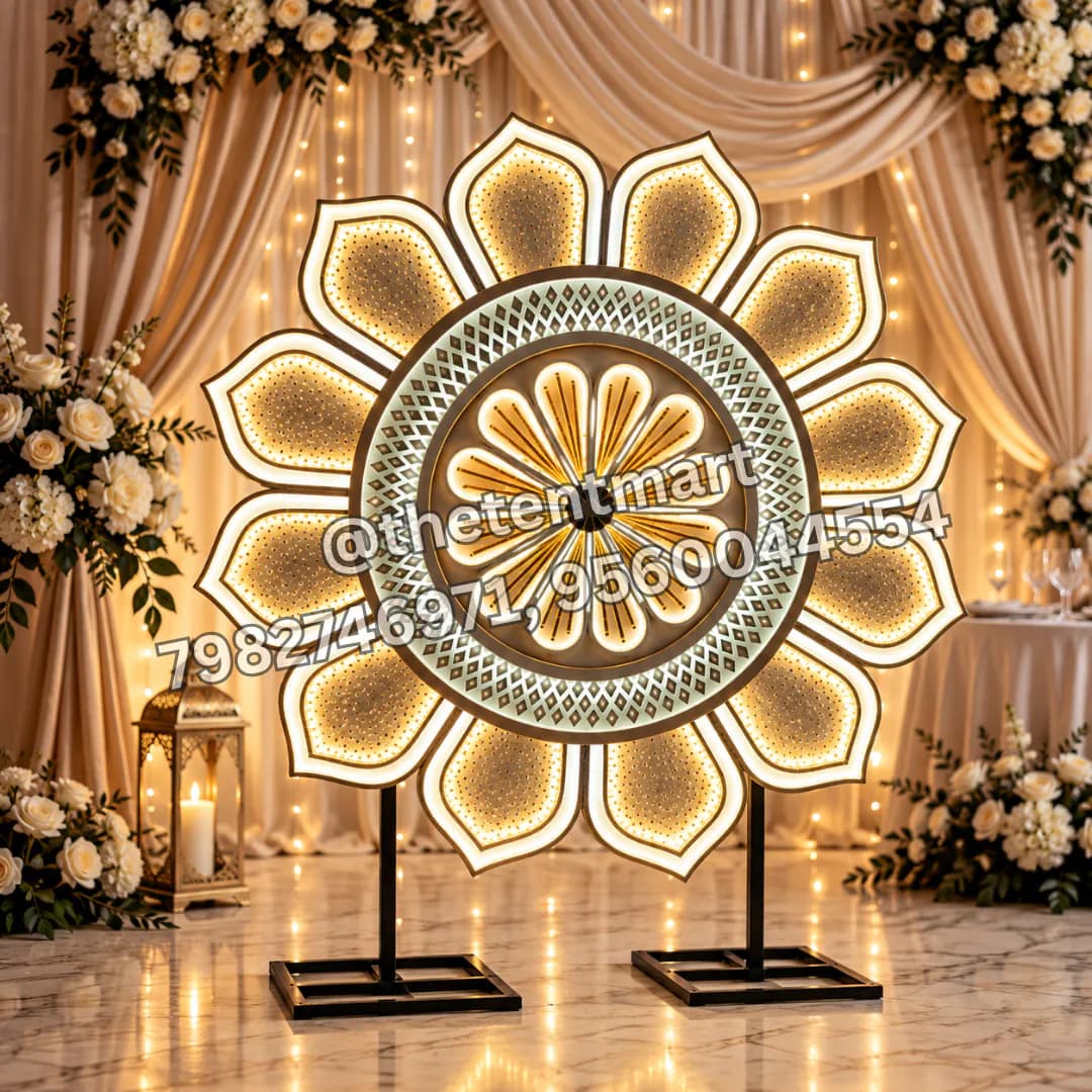 LED-Lit Golden Flower Selfie Background with Mirror Work 7X7, product code SEL-221