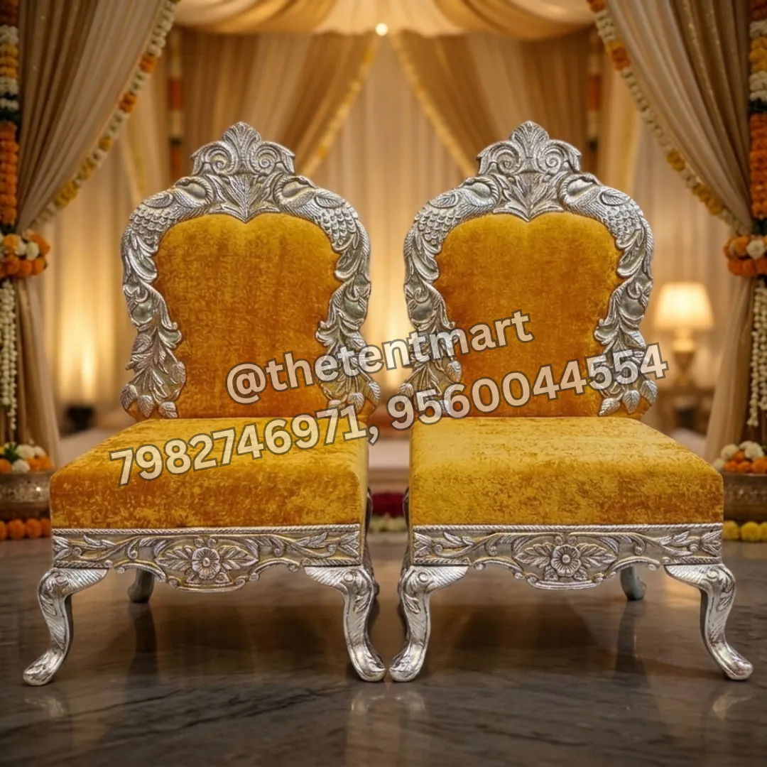 Yellow Cushion Mandap Pata with Peacock Design Frame, product code CS-031