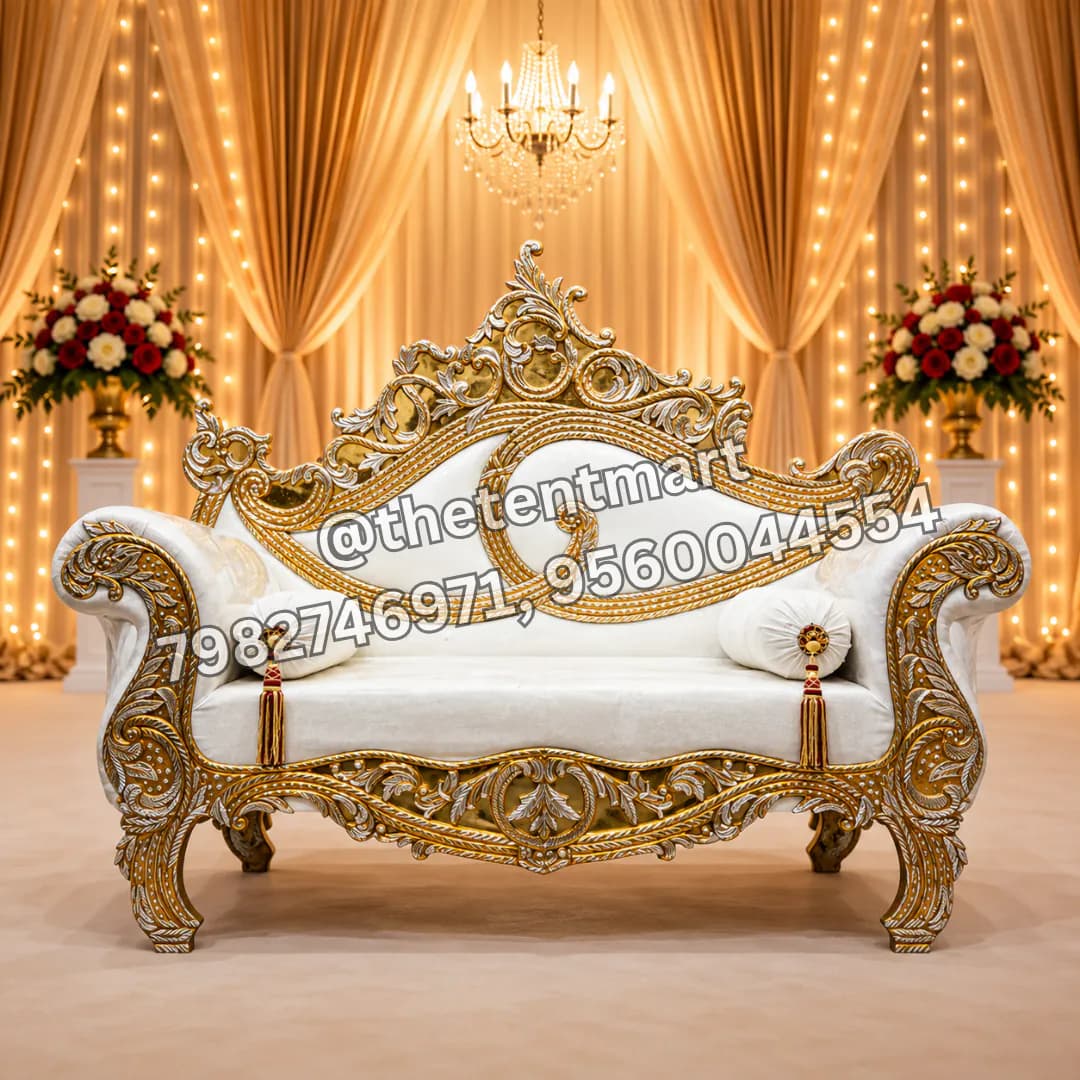 White Foam Designer Back Wedding Stage Sofa with Round Cushions, product code CSV-06
