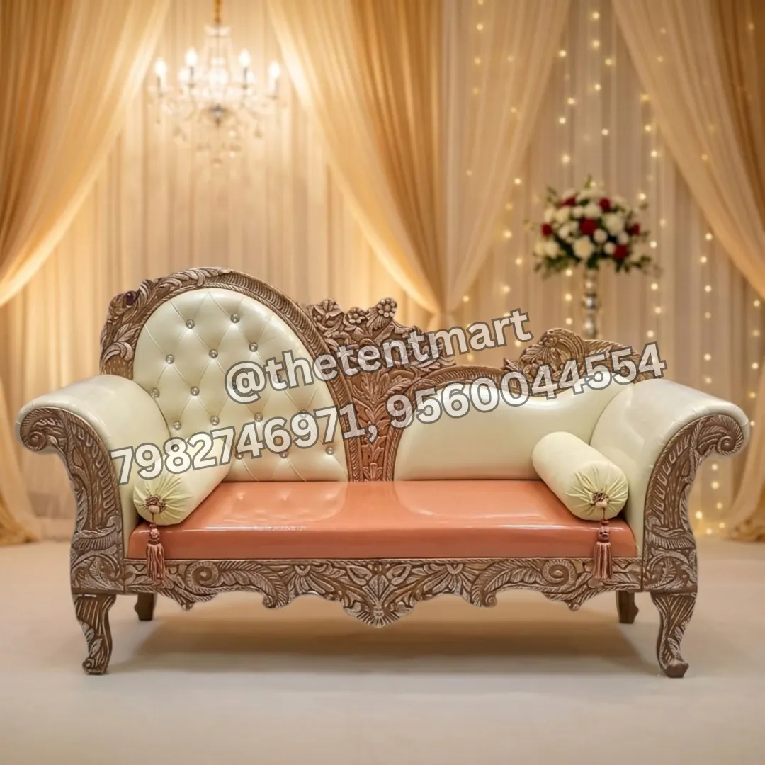 Curved Back White Wedding Stage Sofa with Round Cushions, product code CSV-13A