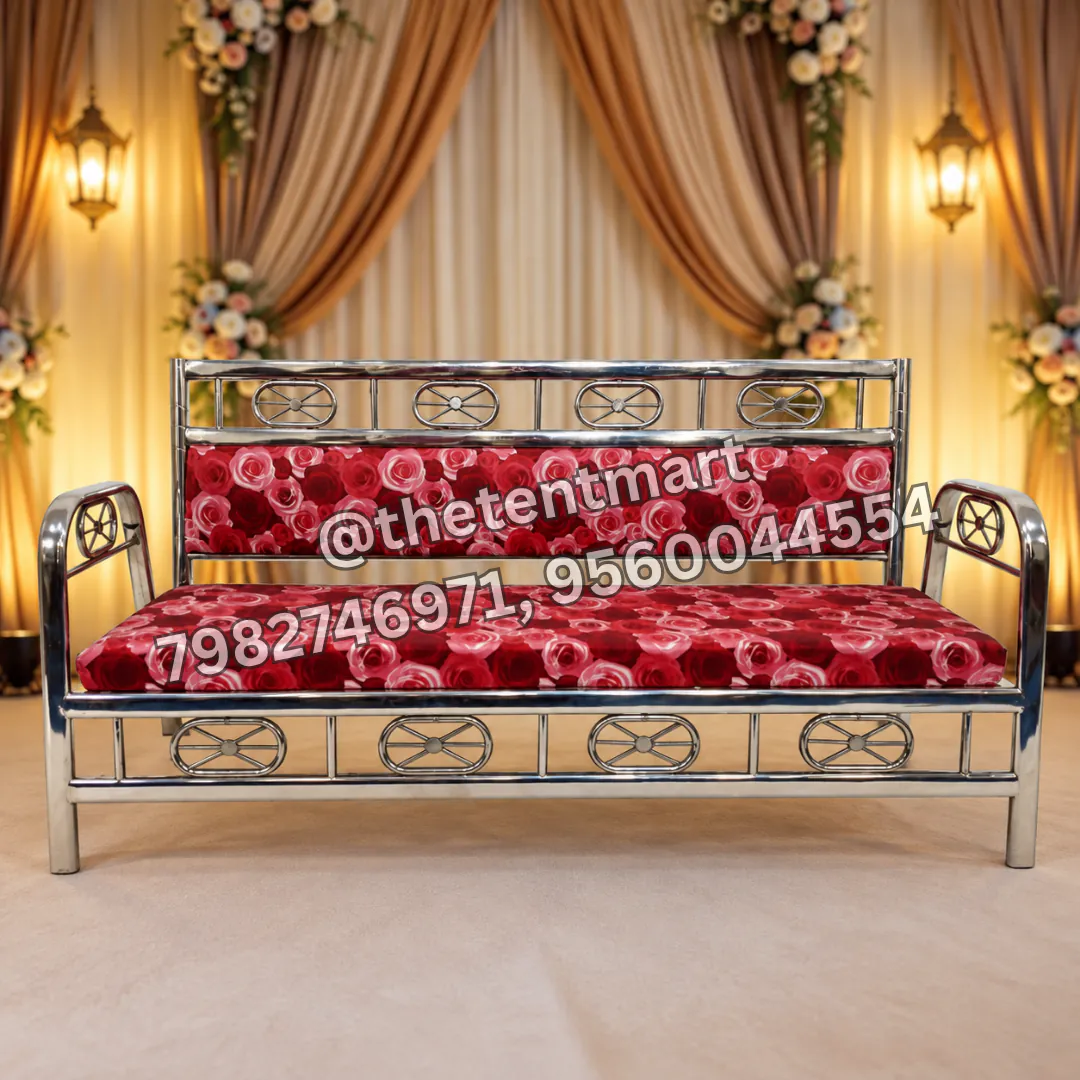 Red Flower Design Stainless Steel Wedding Guest Sofa 3-Seater, product code BS-050