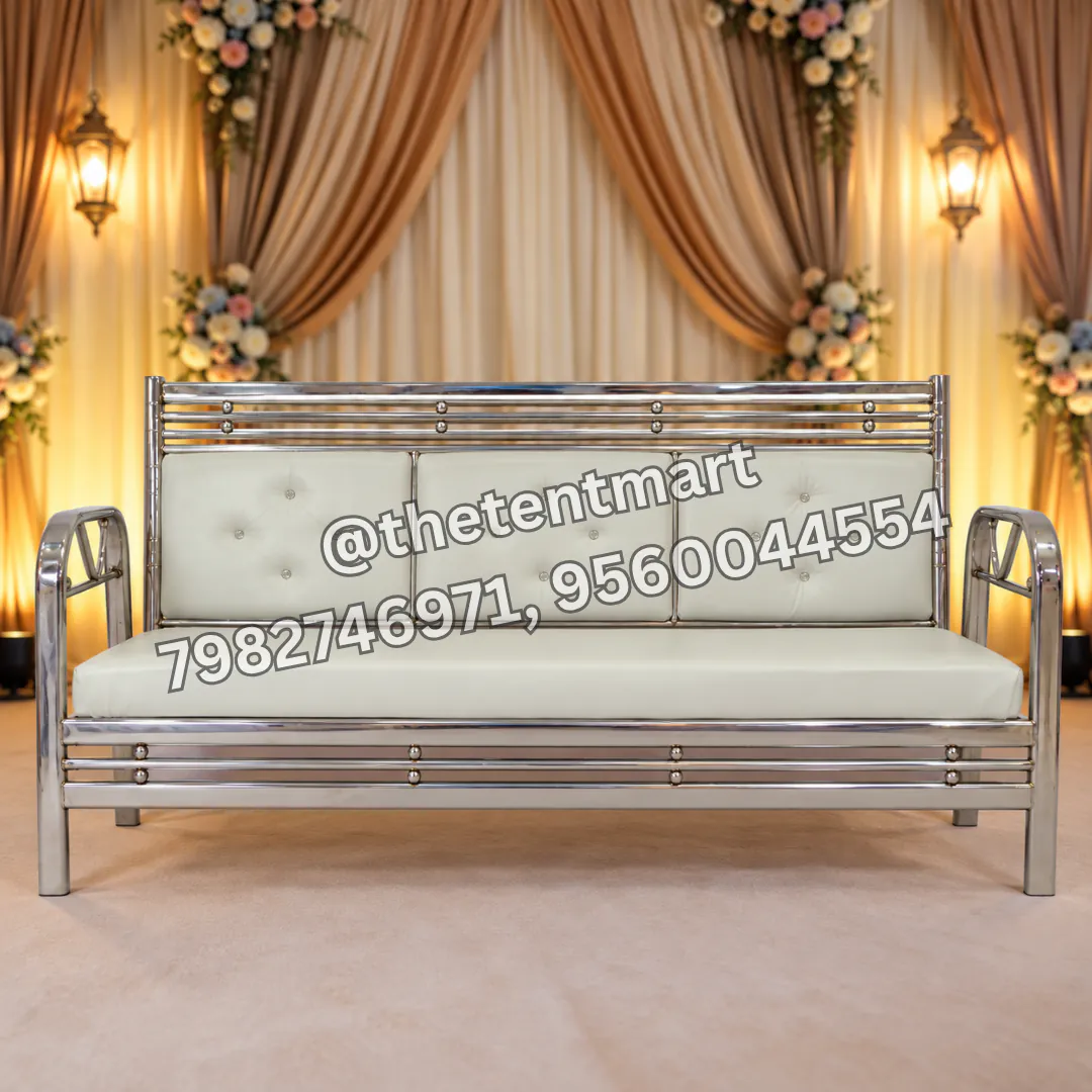 White 3-Seater Stainless Steel Wedding Guest Sofa, product code BS-062