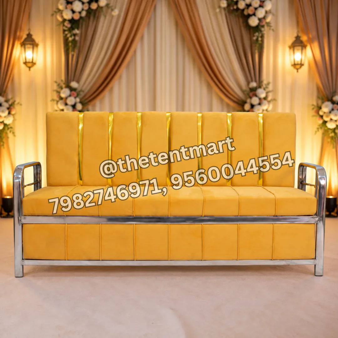 Yellow Stainless Steel Foldable Back Wedding Guest Sofa, product code BS-068