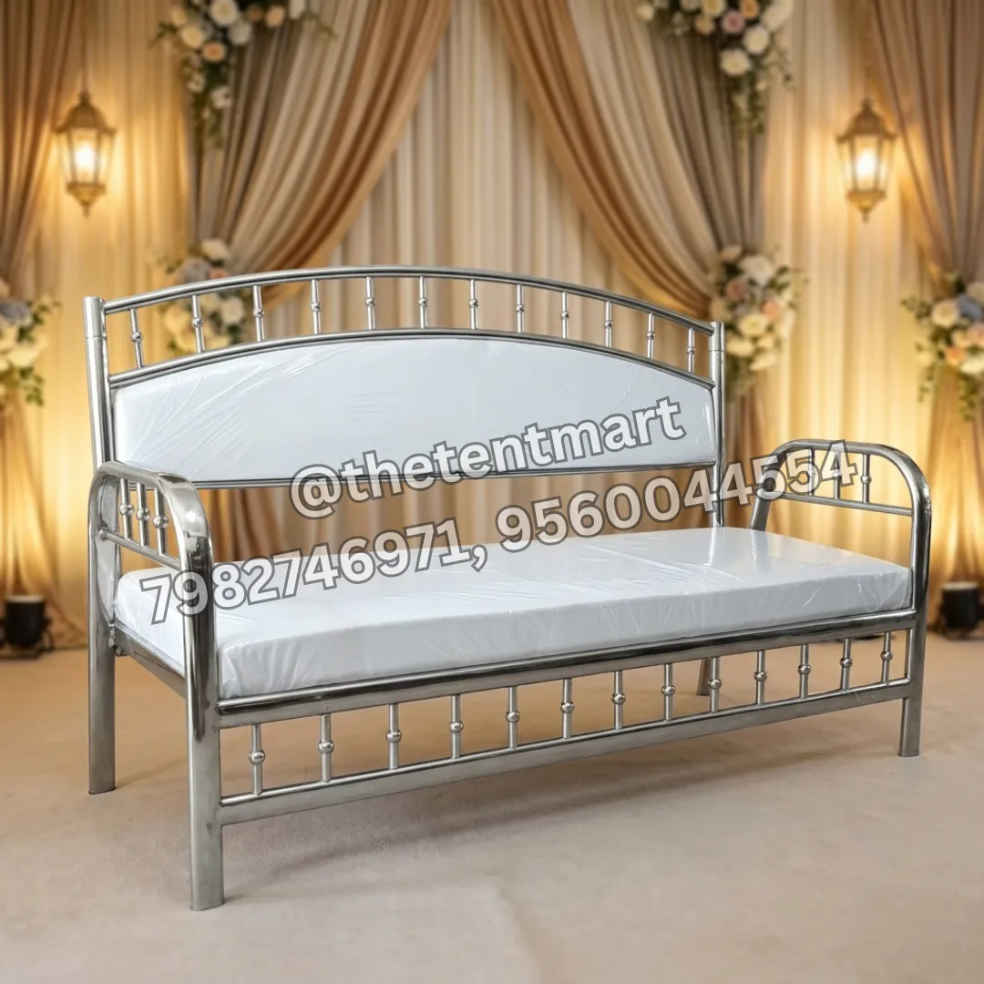 White Curved Back Stainless Steel 3-Seater Wedding Guest Sofa, product code BS-070